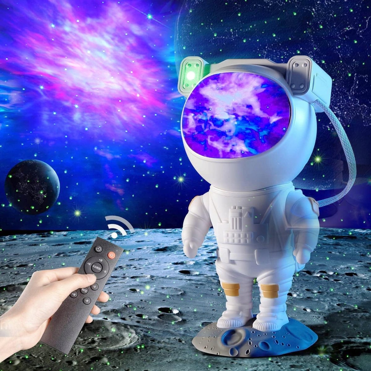 PROJEKTOR GWIAZD LED 360° NEBULA POKÓJ DZIECKA 8 TRYBÓW + PILOT ASTRONAUTA