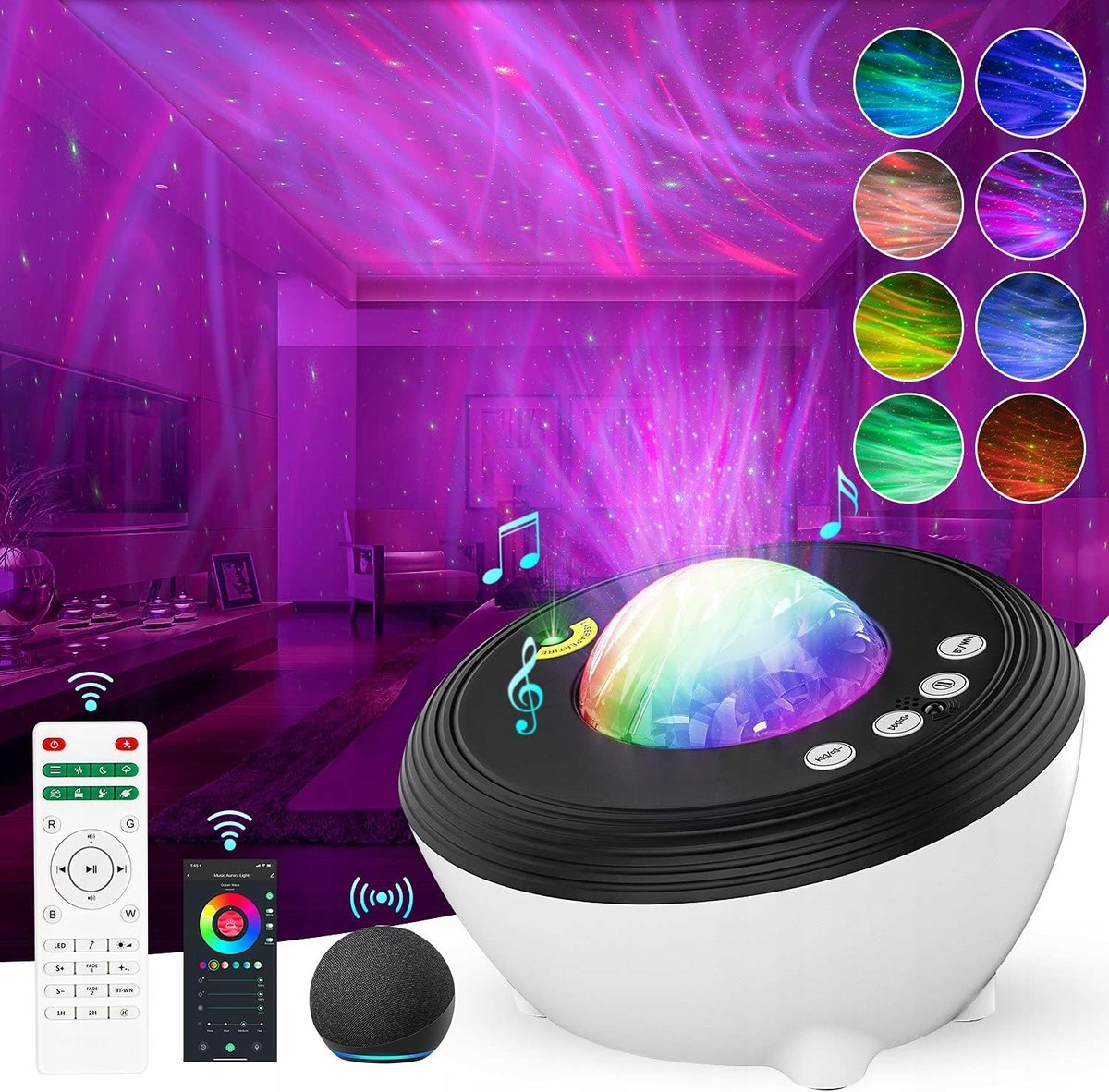 PROJEKTOR GWIAZD AURORA POKÓJ DZIECKA BLUETOOTH PILOT + APLIKACJA