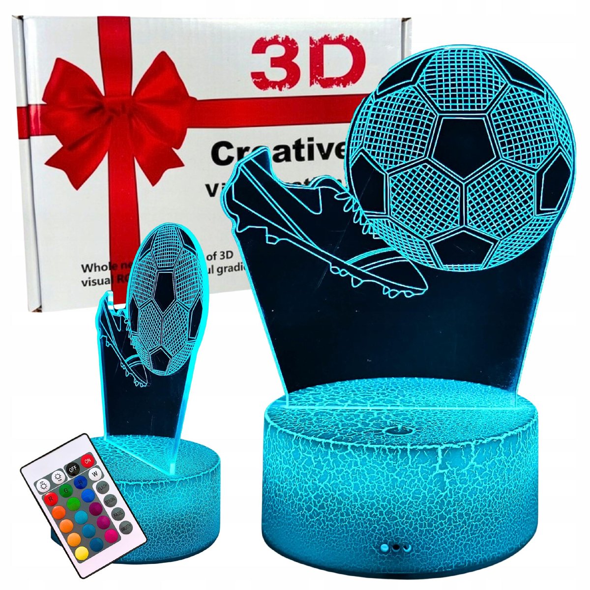 Lampka Nocna Biurkowa dla Dzieci Piłka Nożna Korki Podświetlana 3D + Pilot