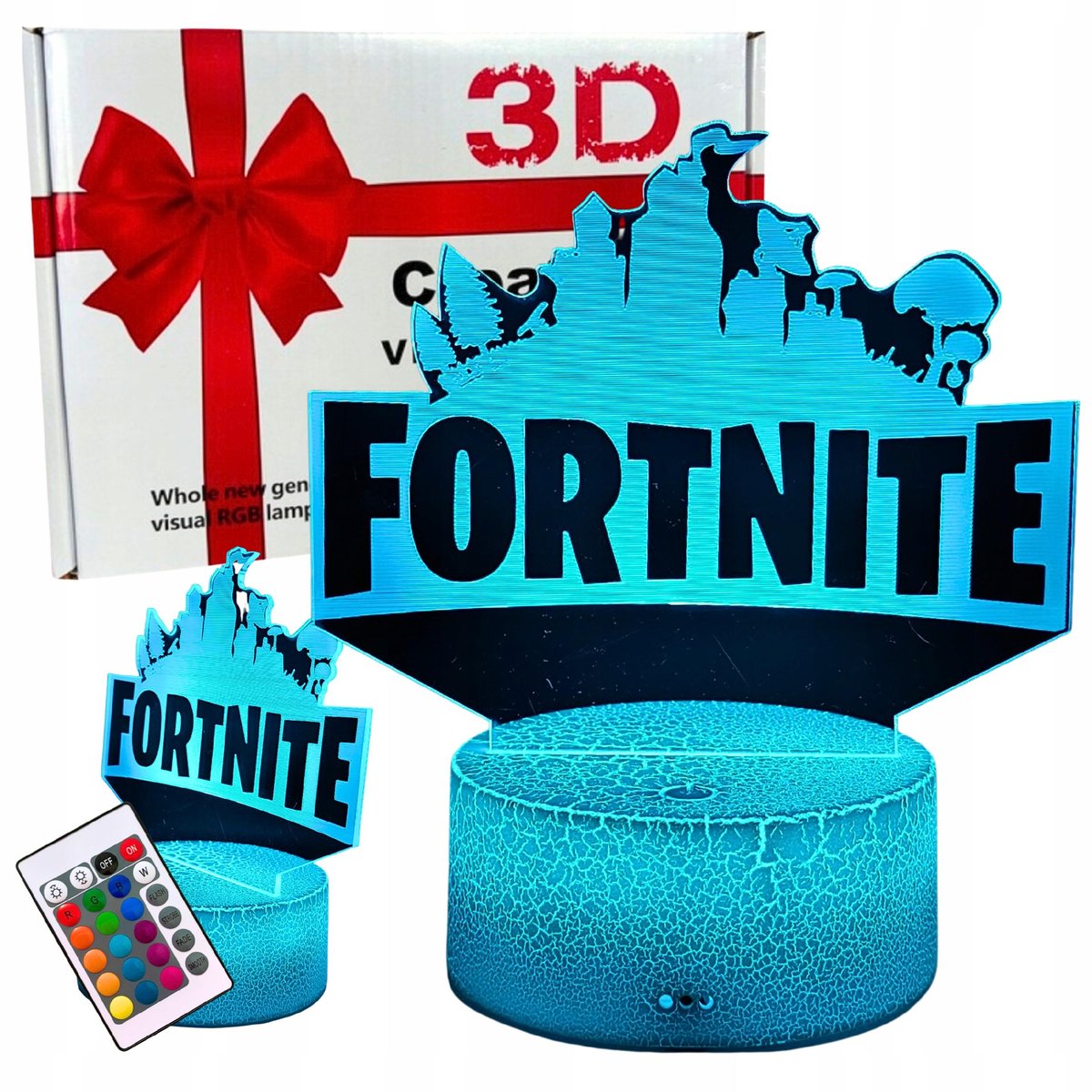 Lampka Nocna Biurkowa dla Dzieci Fortnite Napis Battle Royale LED 3D +Pilot