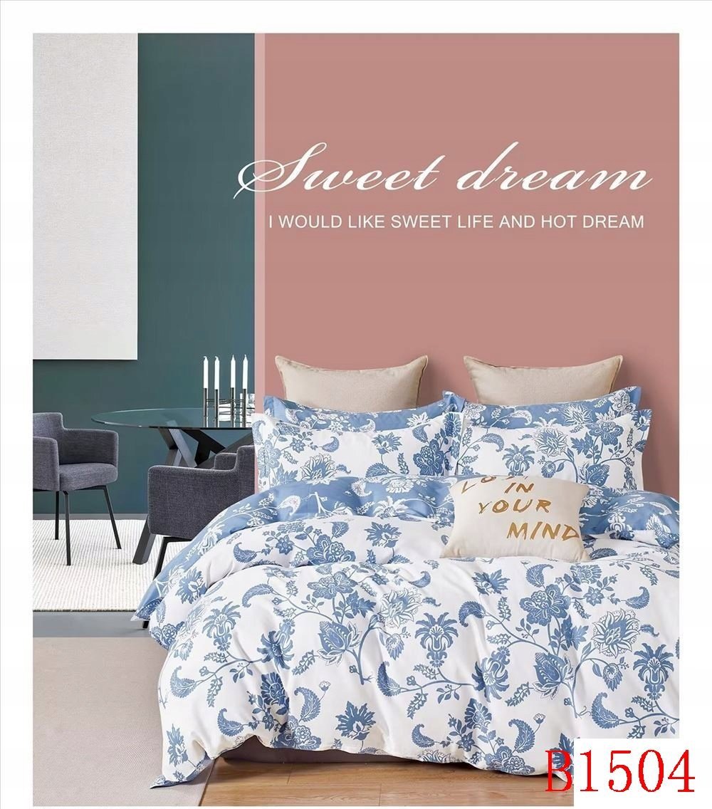 Komplet pościeli 100% bawełna Mengtianzi B-1504 niebiesko-biała 200x220 3el
