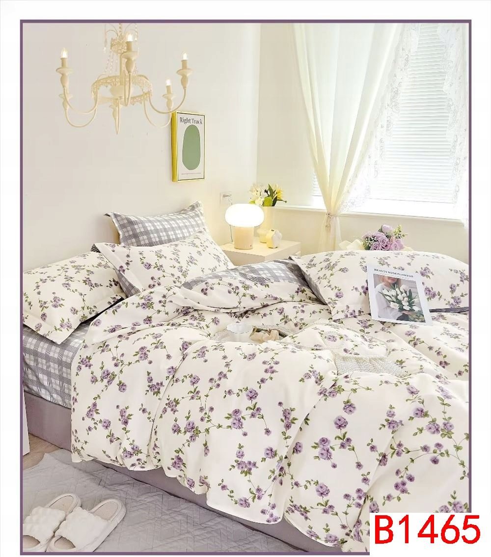 Komplet pościeli 100% bawełna Mengtianzi B-1465 biała w kwiaty 200x220 3el