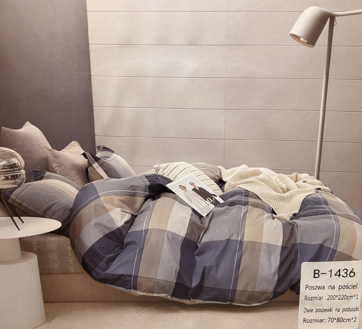 Komplet pościeli 100% bawełna Mengtianzi B-1436 niebieska pasy 200x220 3el