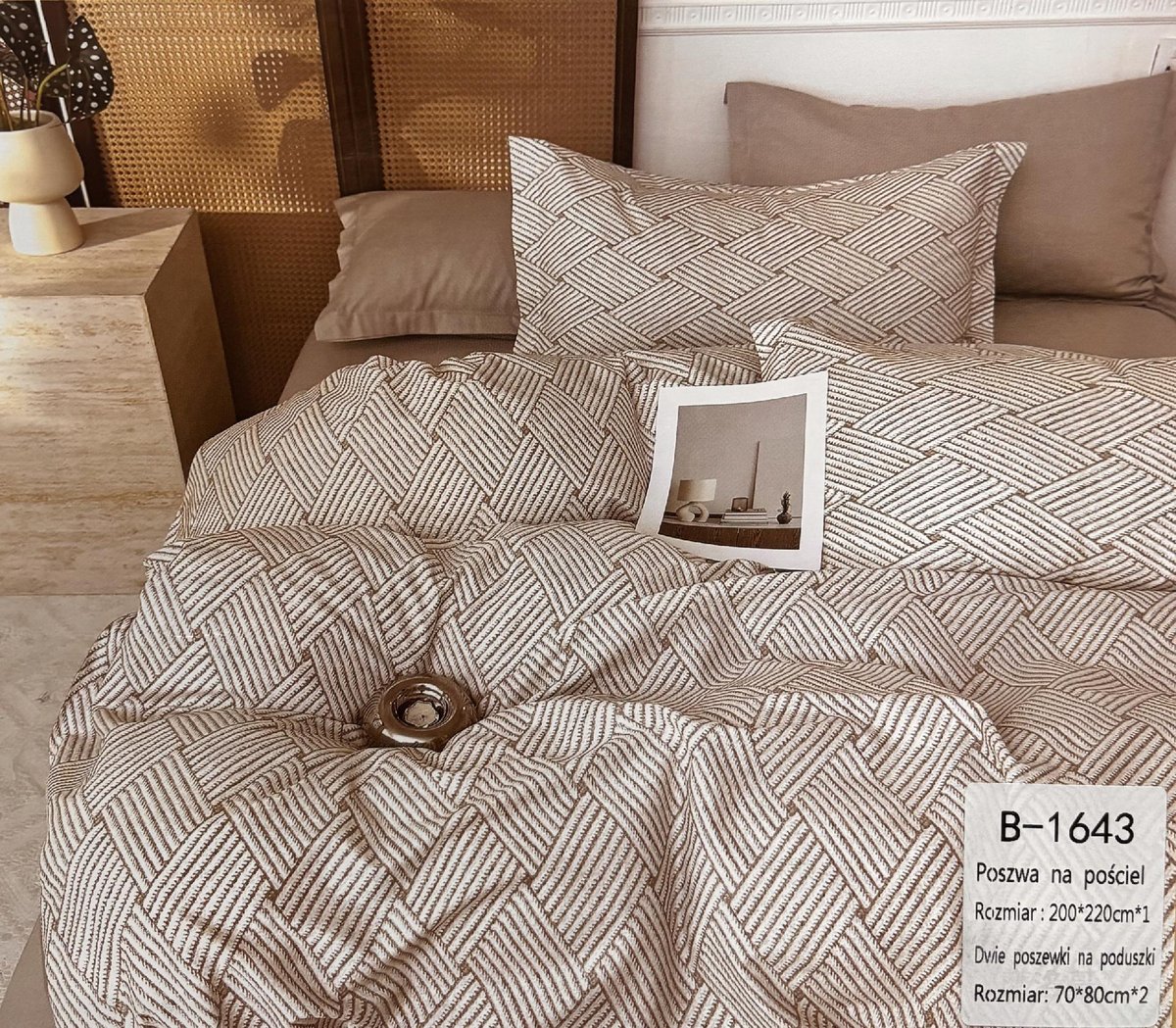 Komplet pościeli 100% bawełna Mengtianzi B-1643 biała w romby 160x200 3el