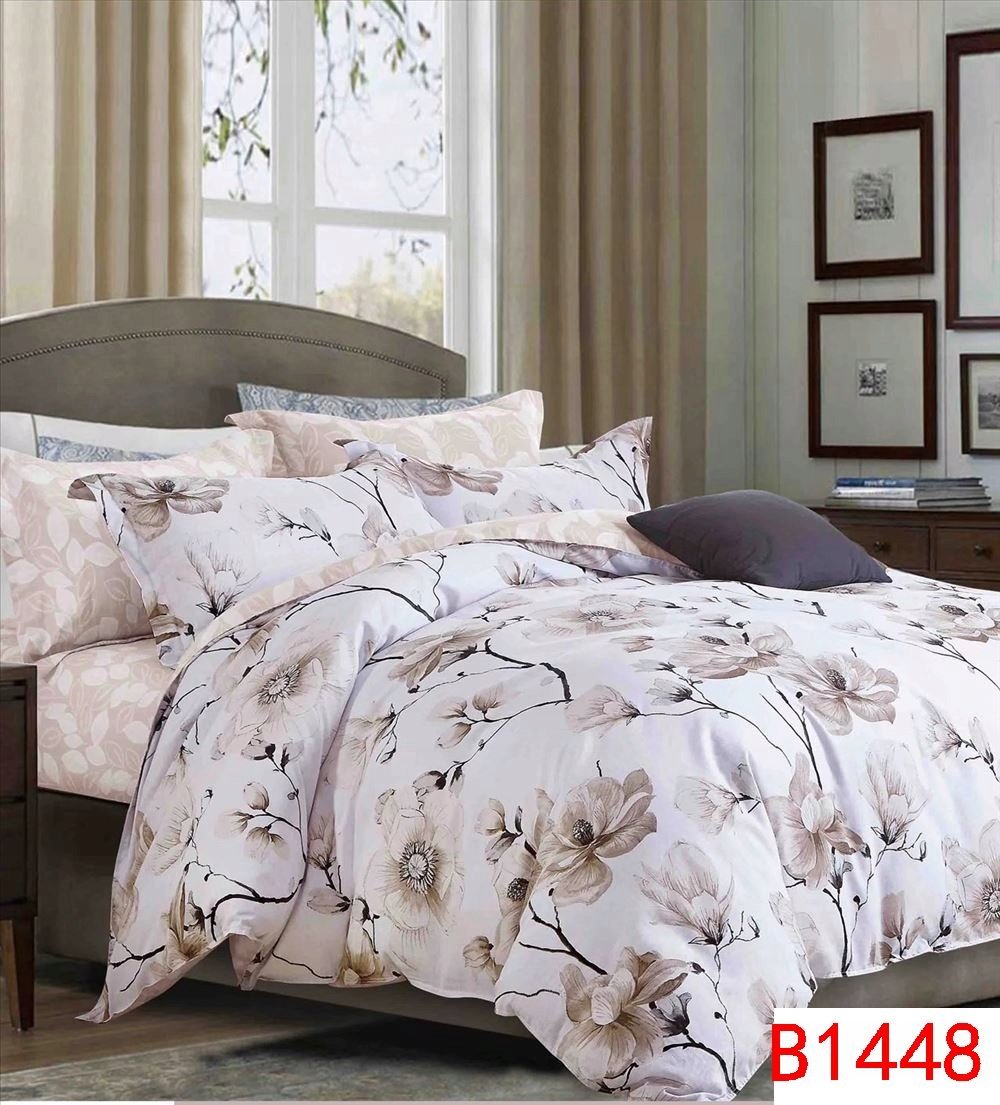 Komplet pościeli 100% bawełna Mengtianzi B-1448 biała w kwiaty 200x220 3el