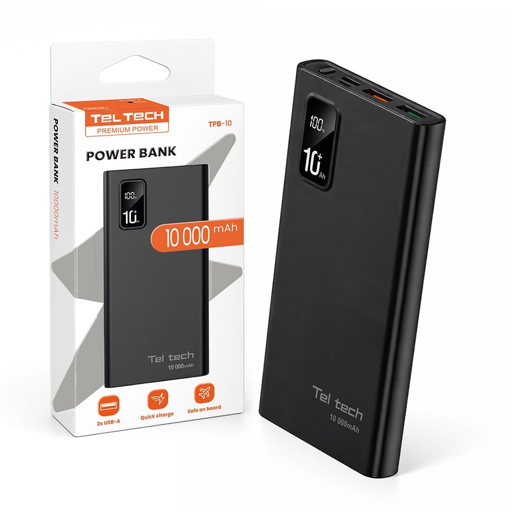 Teltech power bank bateria awaryjna 5A 22.5W czarny 10000 mAh TPB-10