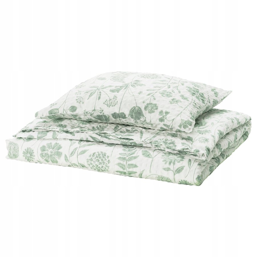 IKEA NALBJORNBAR Komplet pościeli 150x200/50x60 wzór kwiatowy zielony