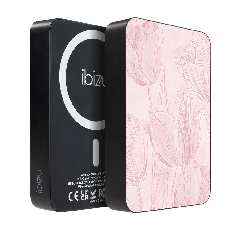 Powerbank IBIZU MagPower 10k do iPhone z MagSafe, solidny, aluminiowy, 10 000 mAh, Tulipanowy fresk