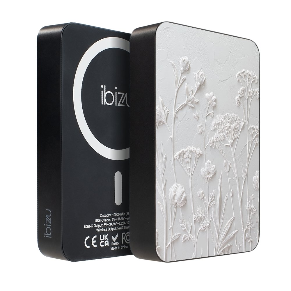 Powerbank IBIZU MagPower 10 000 mAh, gwiezdna czerń, magnetyczny, aluminiowy, Suszone kwiaty polne