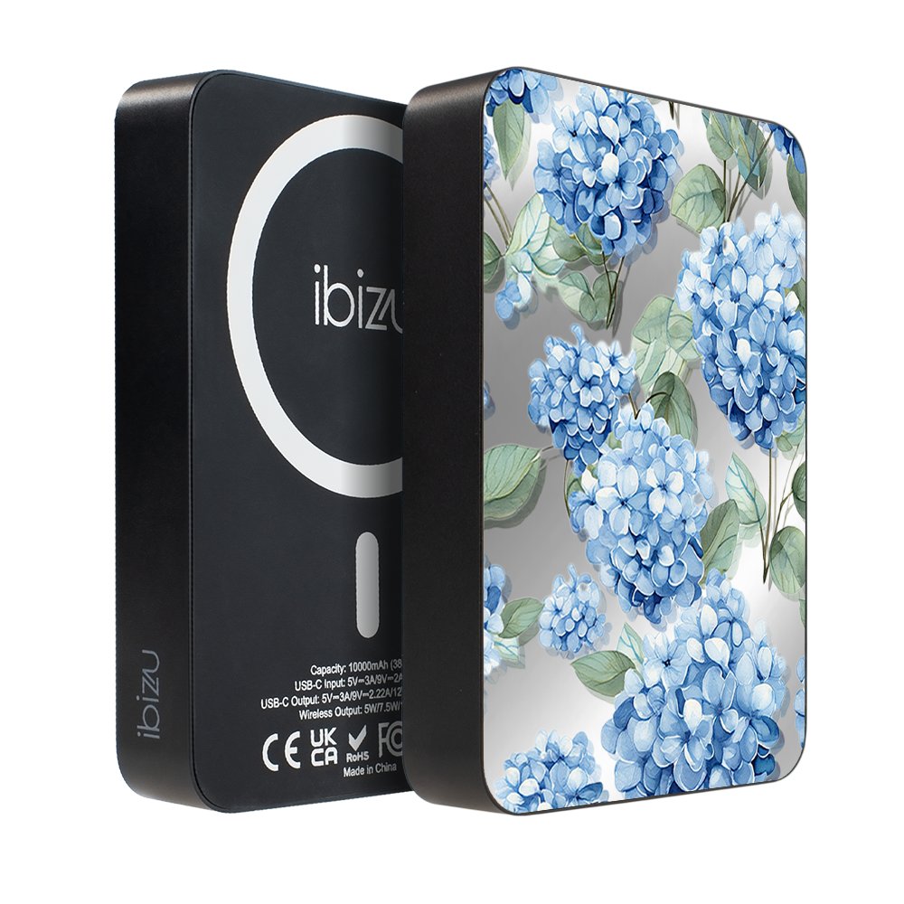 Powerbank IBIZU MagPower 10 000 mAh, gwiezdna czerń, magnetyczny, aluminiowy, Szafirowa hortensja