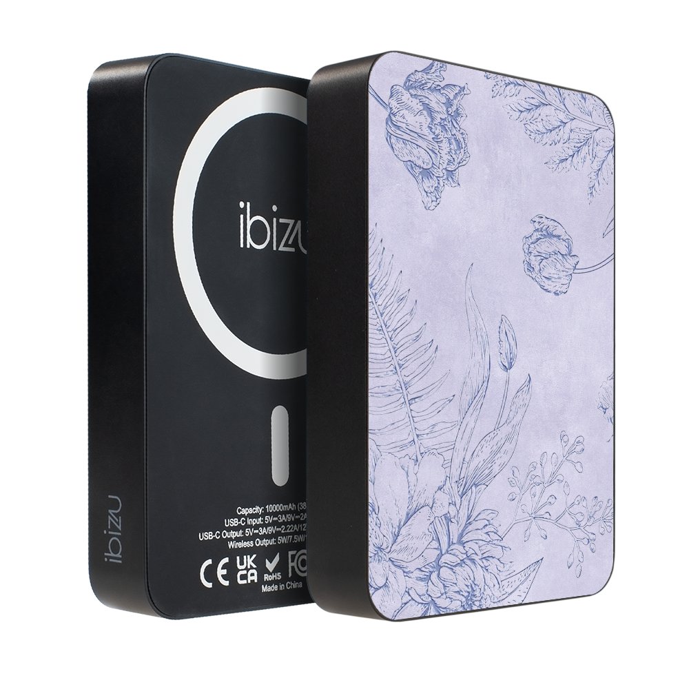 Powerbank IBIZU MagPower 10 000 mAh, gwiezdna czerń, magnetyczny, aluminiowy, Kwiatowa płaskorzeźba