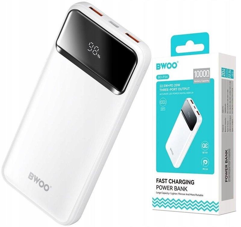 Szybki PowerBank 10000mAh 2 USB USB-C QC 22.5 PD 20W Power Bank Mega Cienki