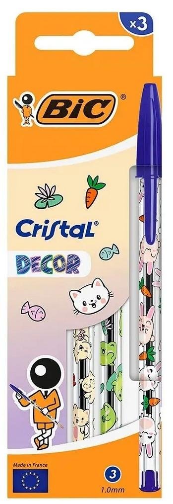 Długopis niebieski 1 mm, Cristal Kawaii Decor 3 szt., BIC