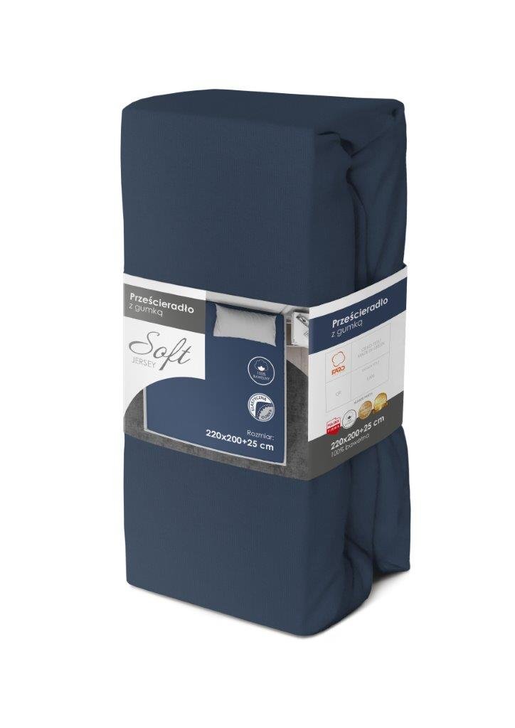Prześcieradło jersey z gumką soft 220x200 granatowe na materac 25 cm