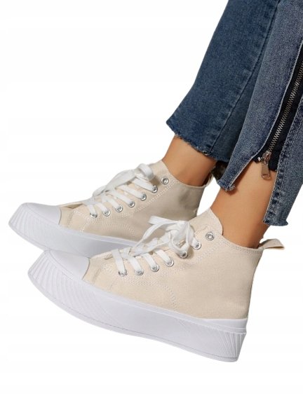 DAMSKIE TRAMPKI BEŻOWE WYSOKIE CASUAL 39 VXT