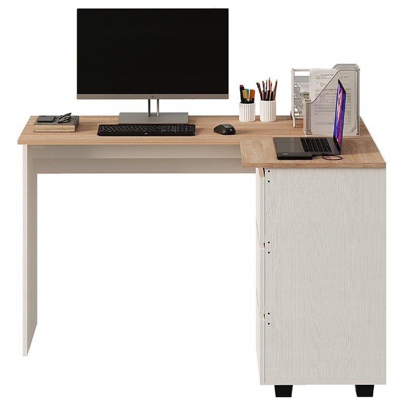 Biurko narożne z regałem komputerowe półki 3 szuflady loft nowoczesny 120cm