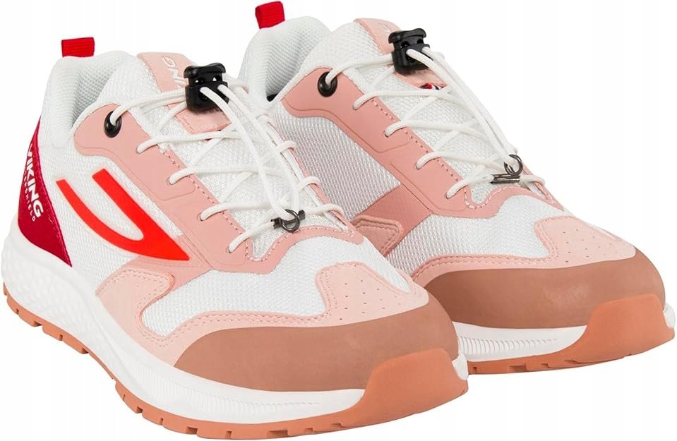 VIKING SPORTOWE BUTY DZIECIĘCE BIAŁO RÓŻOWE Z CZERWONYMI DETALAMI 37 1JŁA