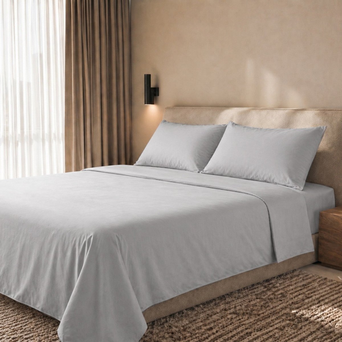 Komplet Prześcieradeł Pojedynczy 100% Bawełna Percale 200 TC Ciemnoszary Prześcieradło Płaskie 160x295 cm, Prześcieradło z Gumką 90x200 cm i 1 Pos..