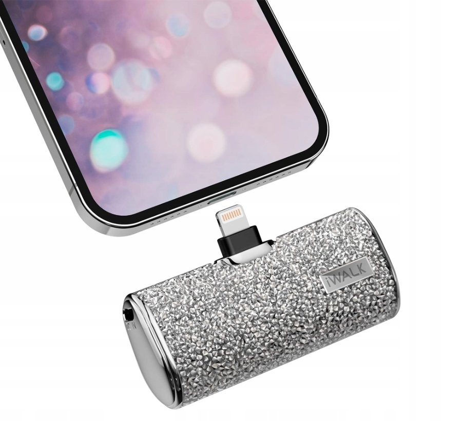 Powerbank kieszonkowy iWALK Secret 4500mAh srebrne kryształki do iPhone