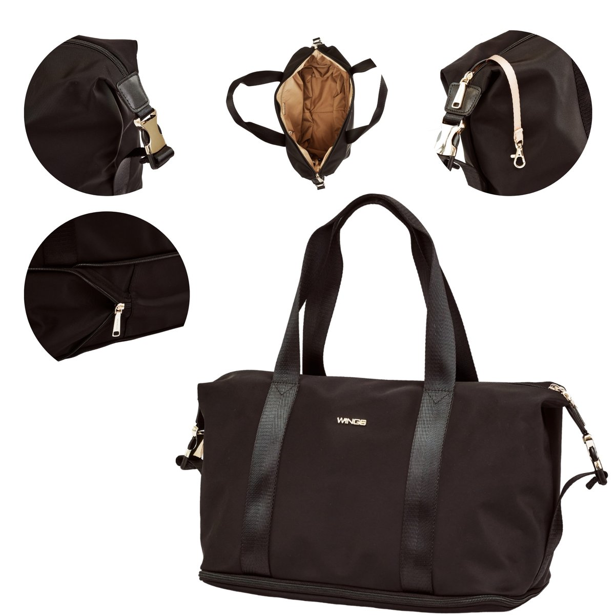 Torba damska WINGS ROSELLA shopper na ramię poszerzana pojemna 15 25L nylon do pracy szkoły i na zakupy