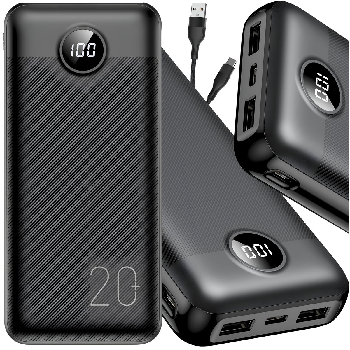 SZYBKI POWERBANK 20000 mAh 20W QC PD USB C USB POWER BANK MOCNY PODRÓŻNY