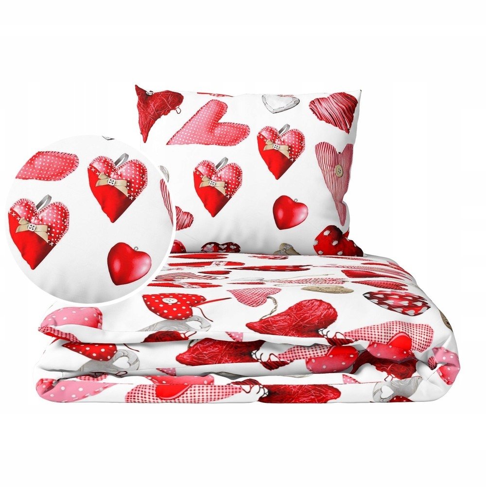 Pościel z Kory 160x200 + 2x70x80 Bawełna 100% Bielawa - WALENTYNKI BIAŁE