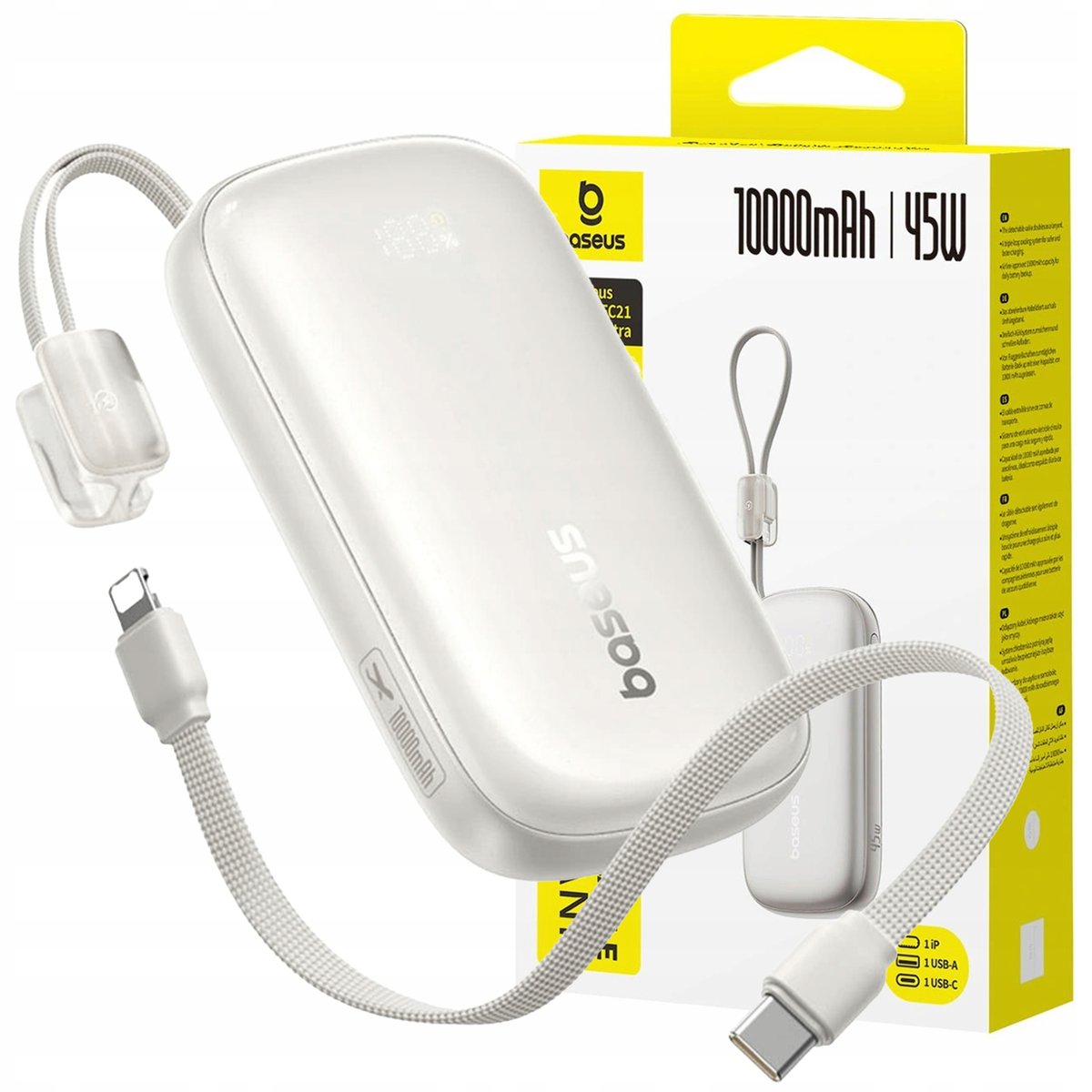 POWERBANK BASEUS 10000 mAh 45W WYŚWIETLACZ ODŁĄCZANY KABEL USB-C/ Lightning