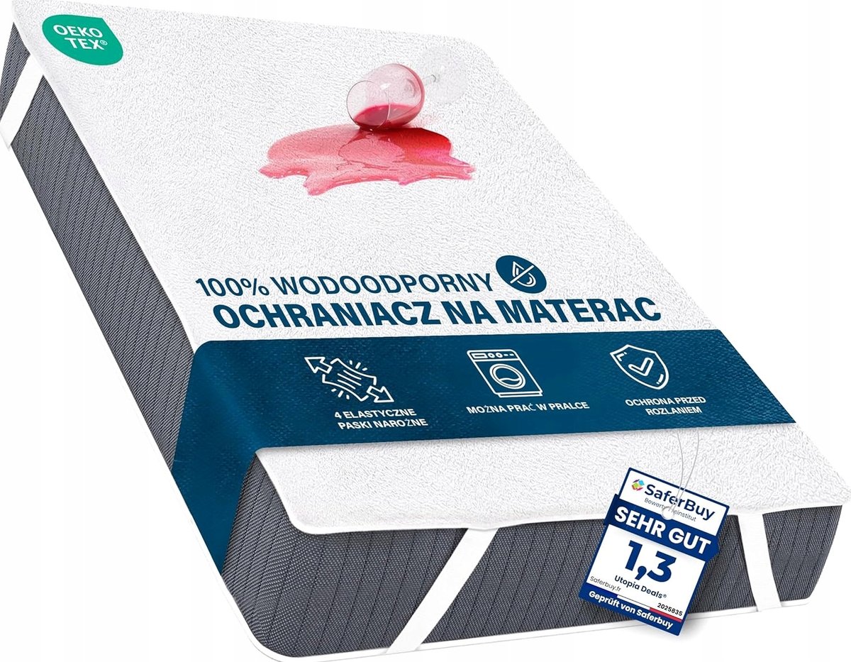 OCHRANIACZ MATERAC 180X200 WODOODPORNY ODDYCHAJĄCY CERTYFIKOWANY PASY