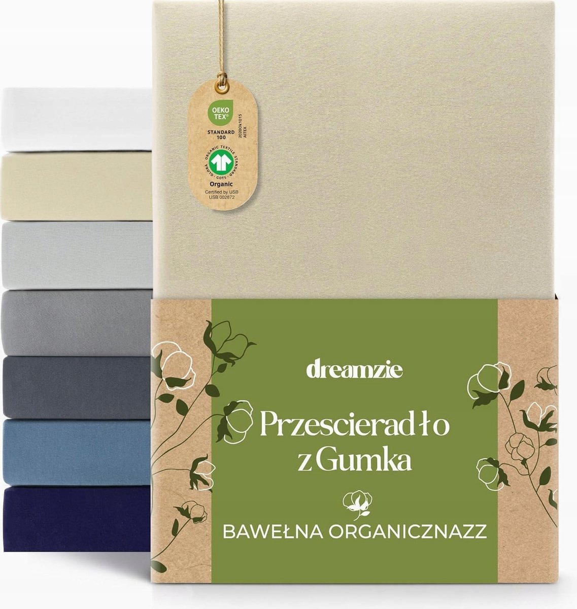 PRZEŚCIERADŁO 80X200 BAWEŁNIANE JERSEY BEŻOWE ORGANICZNE WYSOKIE