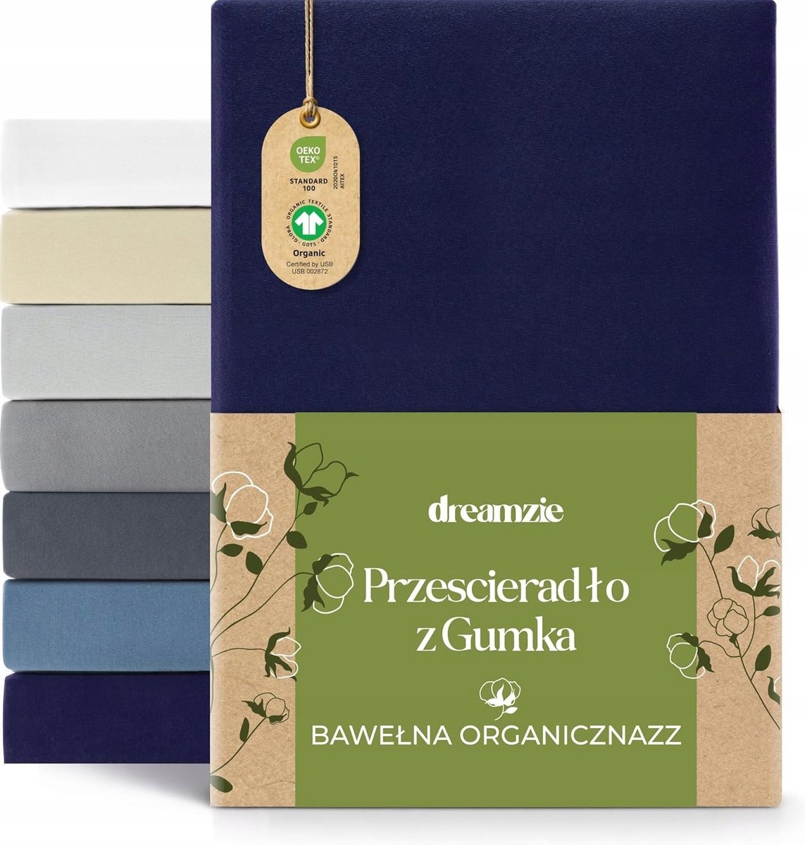 PRZEŚCIERADŁO 80X200CM BAWEŁNA ORGANICZNA JERSEY CIEMNONIEBIESKIE MIĘKKIE