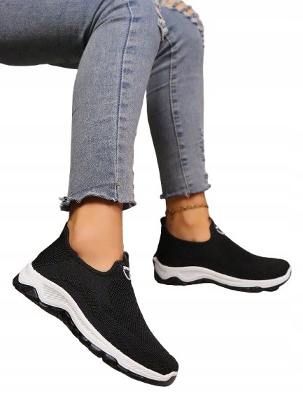 SHEIN CZARNE TRAMPKI DAMSKIE Z SIATECZKĄ WSUWANE SPORTOWE 37,5 11EC