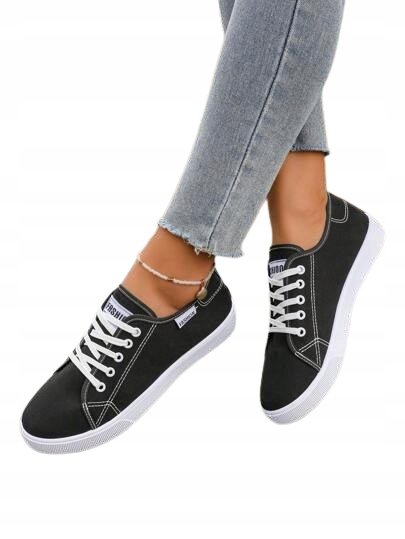 SHEIN TRAMPKI DAMSKIE CZARNE SZNUROWANE NISKIE 36,5 1ŁYG