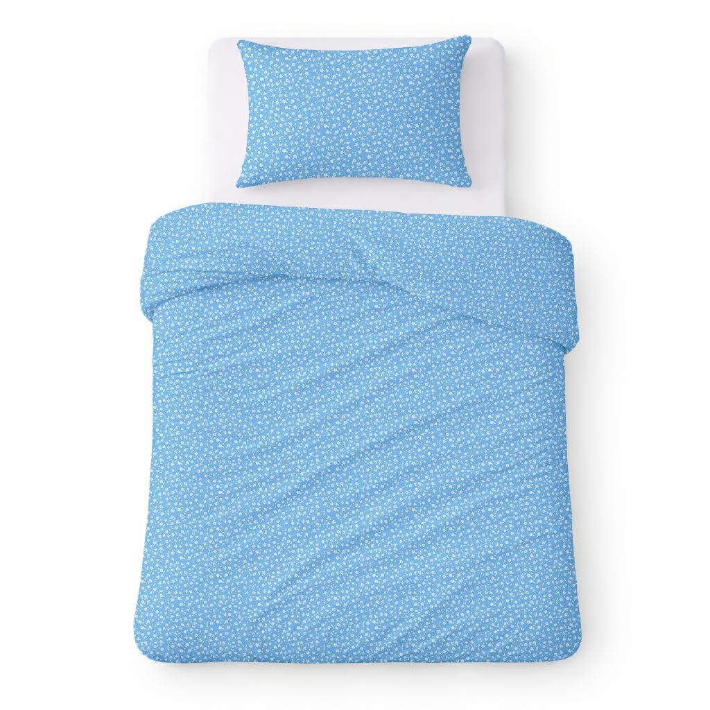 Pościel bawełniana 140x200 niebieska w drobne białe kwiaty klasyczny - COTTON HOME
