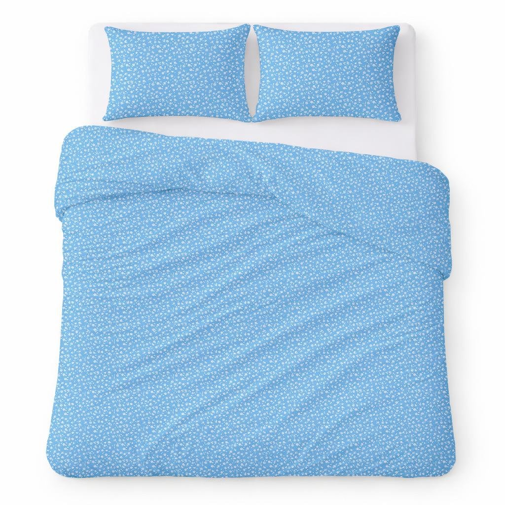Pościel bawełniana 180x200 niebieska w drobne białe kwiaty klasyczny - COTTON HOME