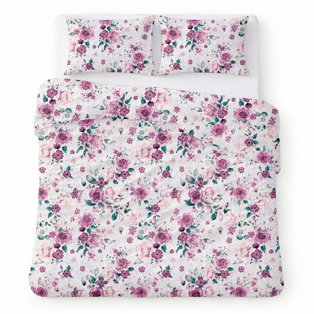 Pościel bawełniana 180x200 biała w różowe kwiaty romantyczny - COTTON HOME
