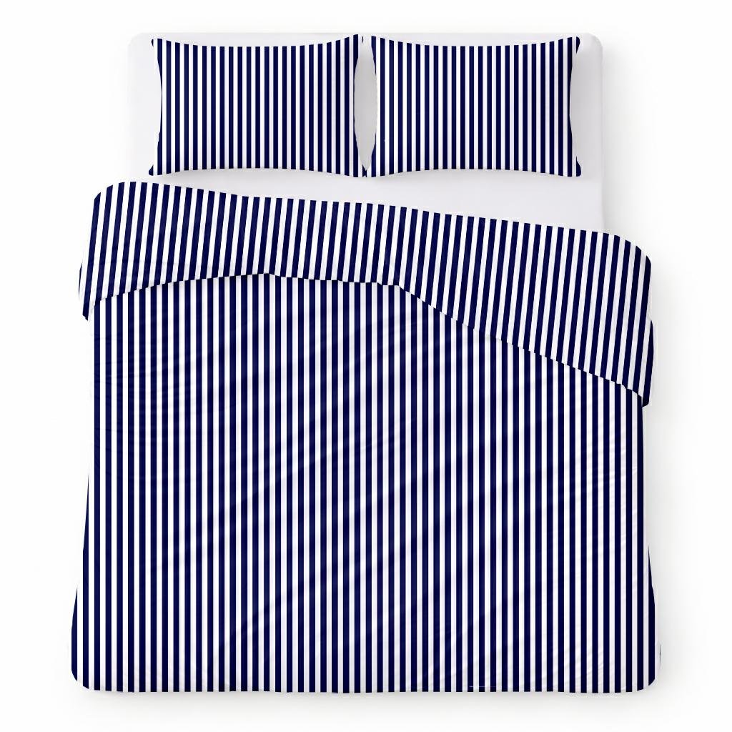 Pościel bawełniana 200x220 biała w granatowe paski klasyczny - COTTON HOME