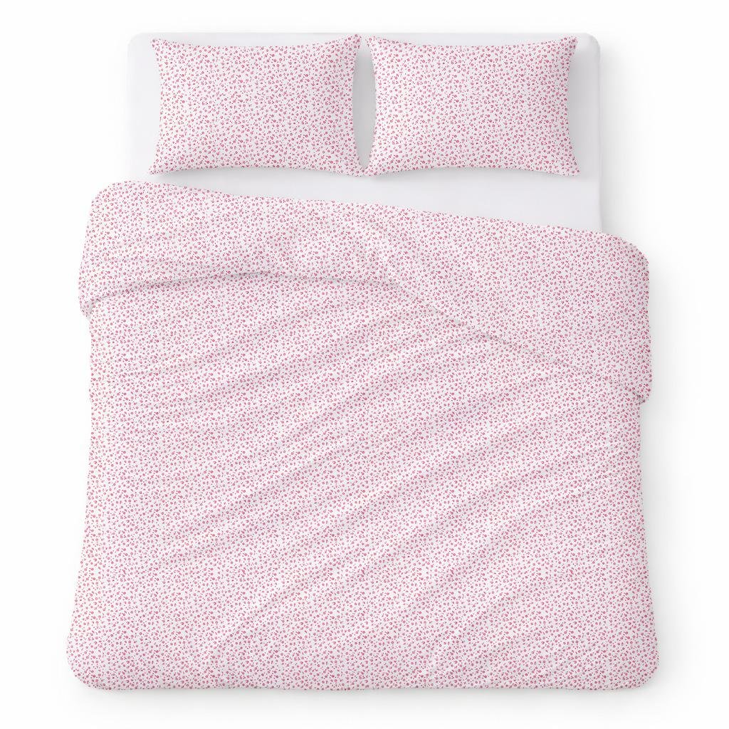 Pościel bawełniana 200x220 biała w drobne czerwone kwiaty klasyczny - COTTON HOME