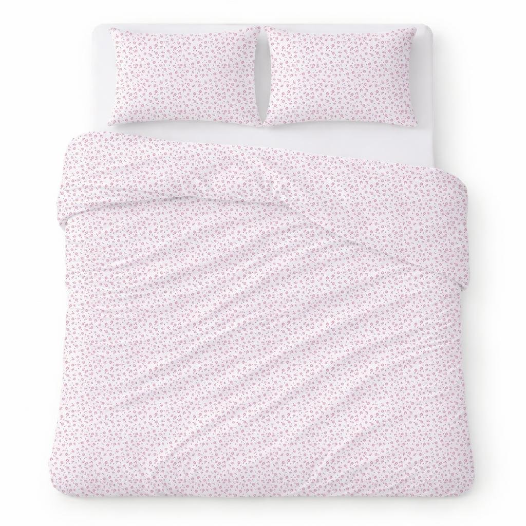 Pościel bawełniana 200x220 biała w drobne różowe kwiaty klasyczny - COTTON HOME