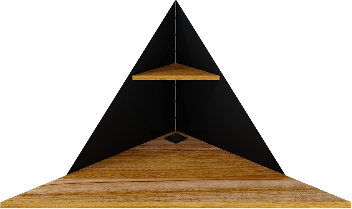 Biurko narożne ścienne LEVIRA 110x55 cm, czarne i orzech Troia, kompaktowe biurko do home office