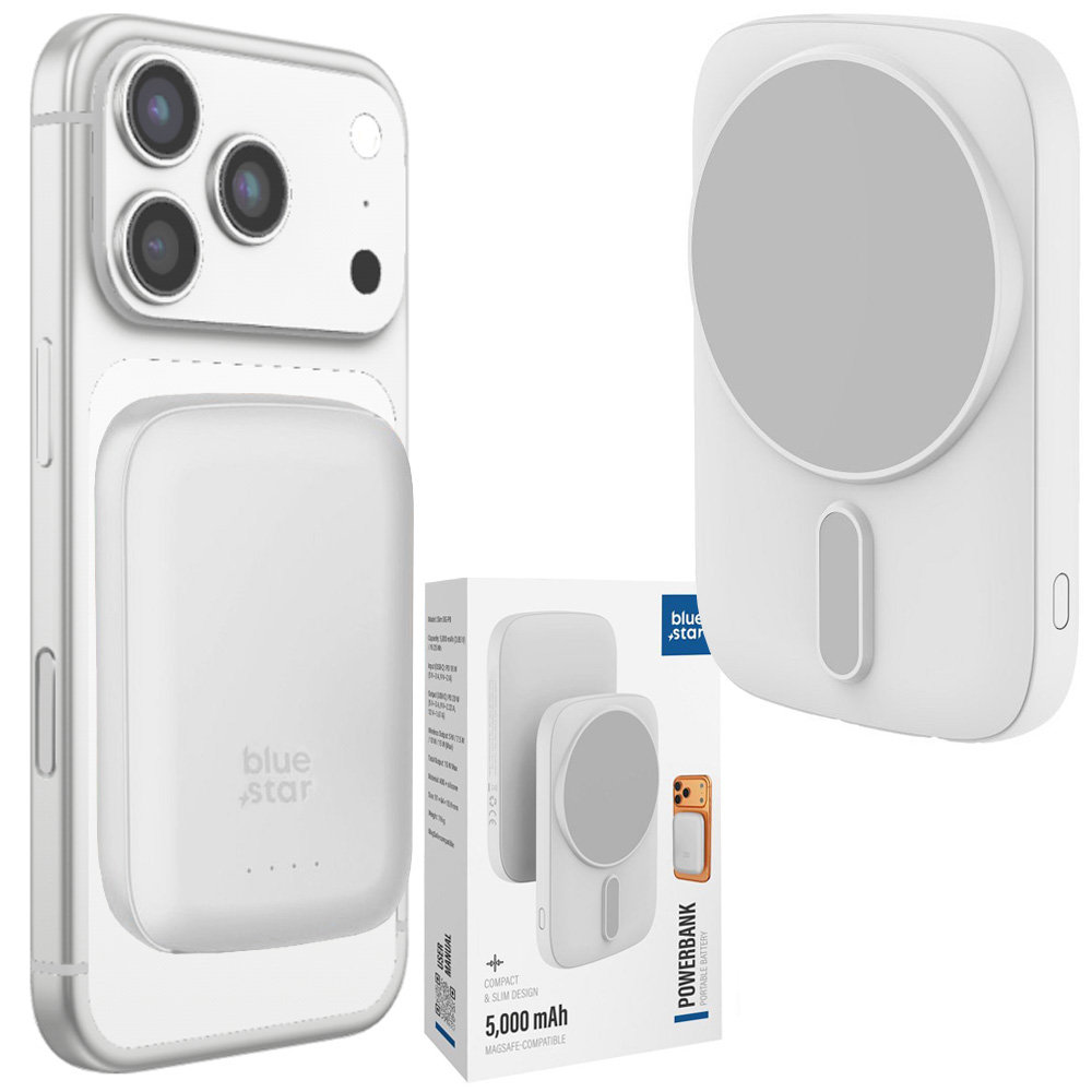 Mini Magnetyczny Powerbank PD 20W z MagSafe 15W 5000mAh BIAŁY do iPhone