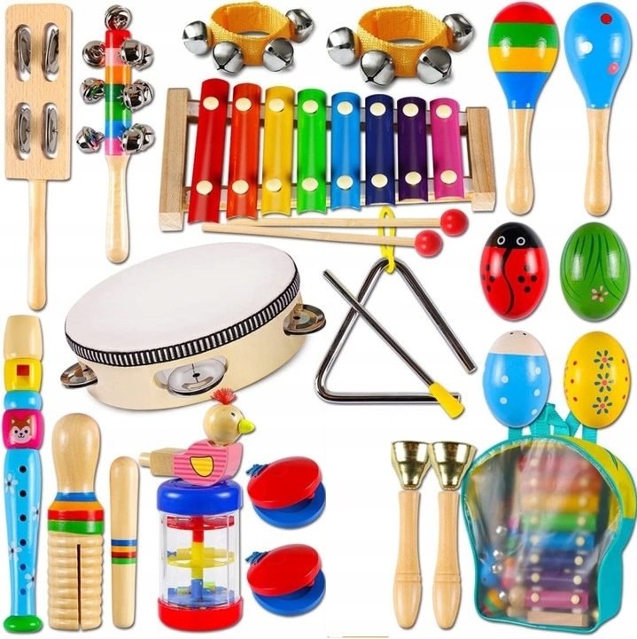 DREWNIANY ZESTAW INSTRUMENTY DLA DZIECI EDUKACYJNE FLET CYMBAŁKI PREZENT
