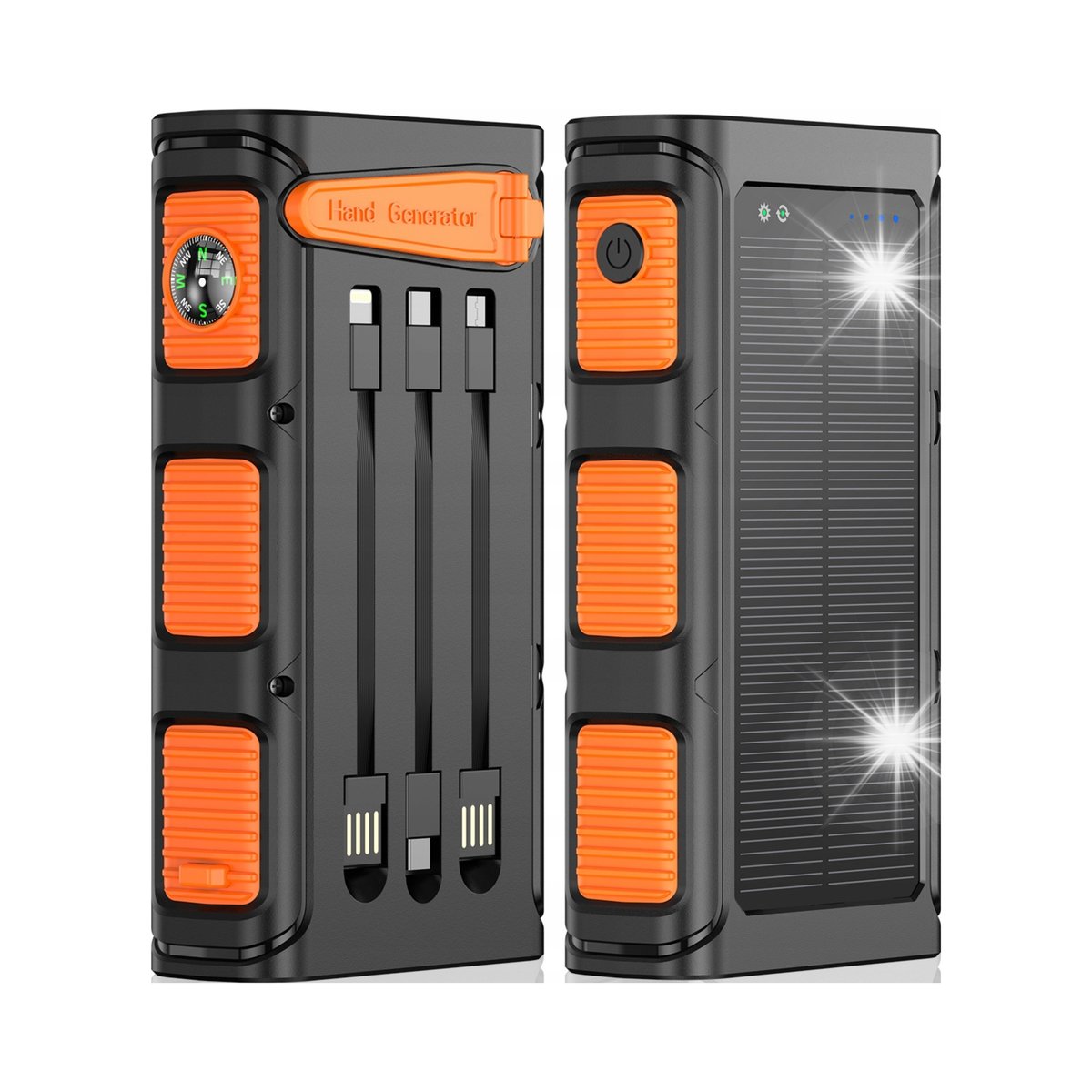 POWERBANK SOLARNY 30000MAH WODOODPORNY Z LATARKĄ I KOMPASEM DO OUTDOORU