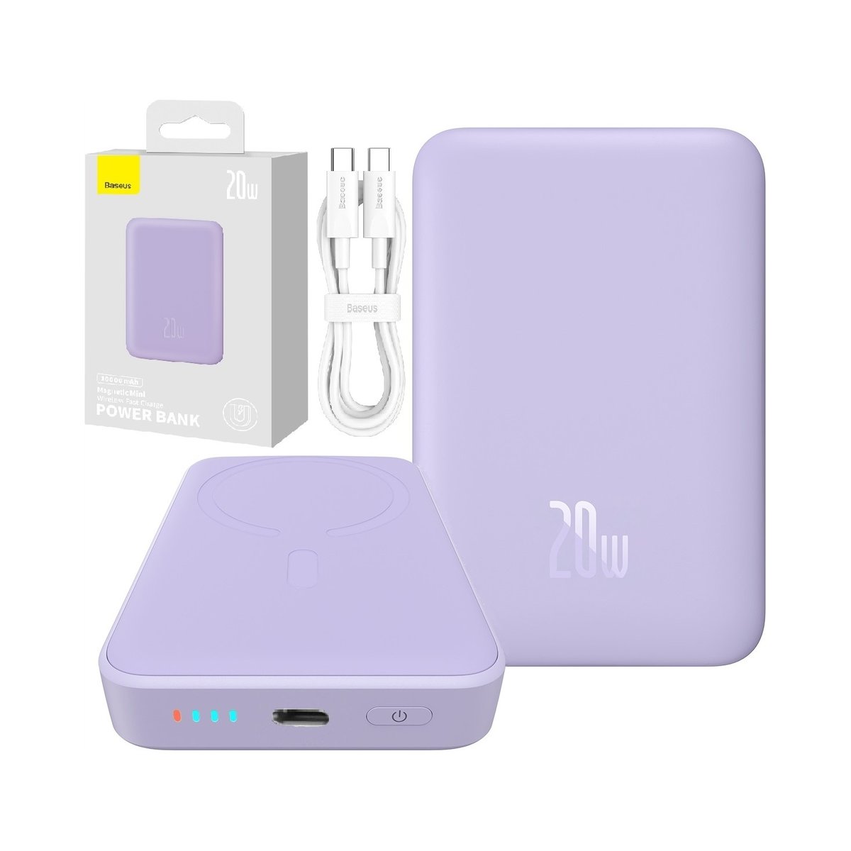 Powerbank magnetyczny indukcyjny 10000mAh 20W + kabel USB-C - fioletowy