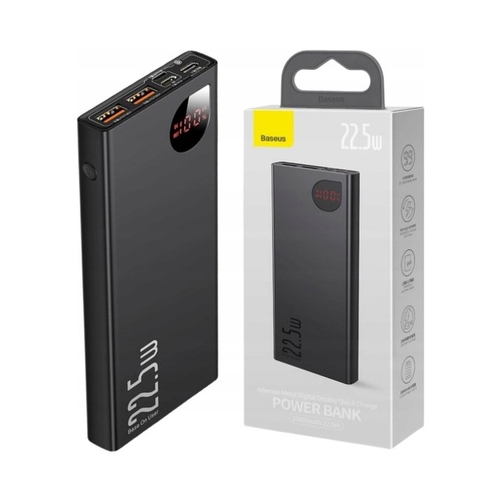 Baseus Powerbank szybki 10000mAh 2XUSB USB-C LIGHTNING MICRO USB 22.5W LED