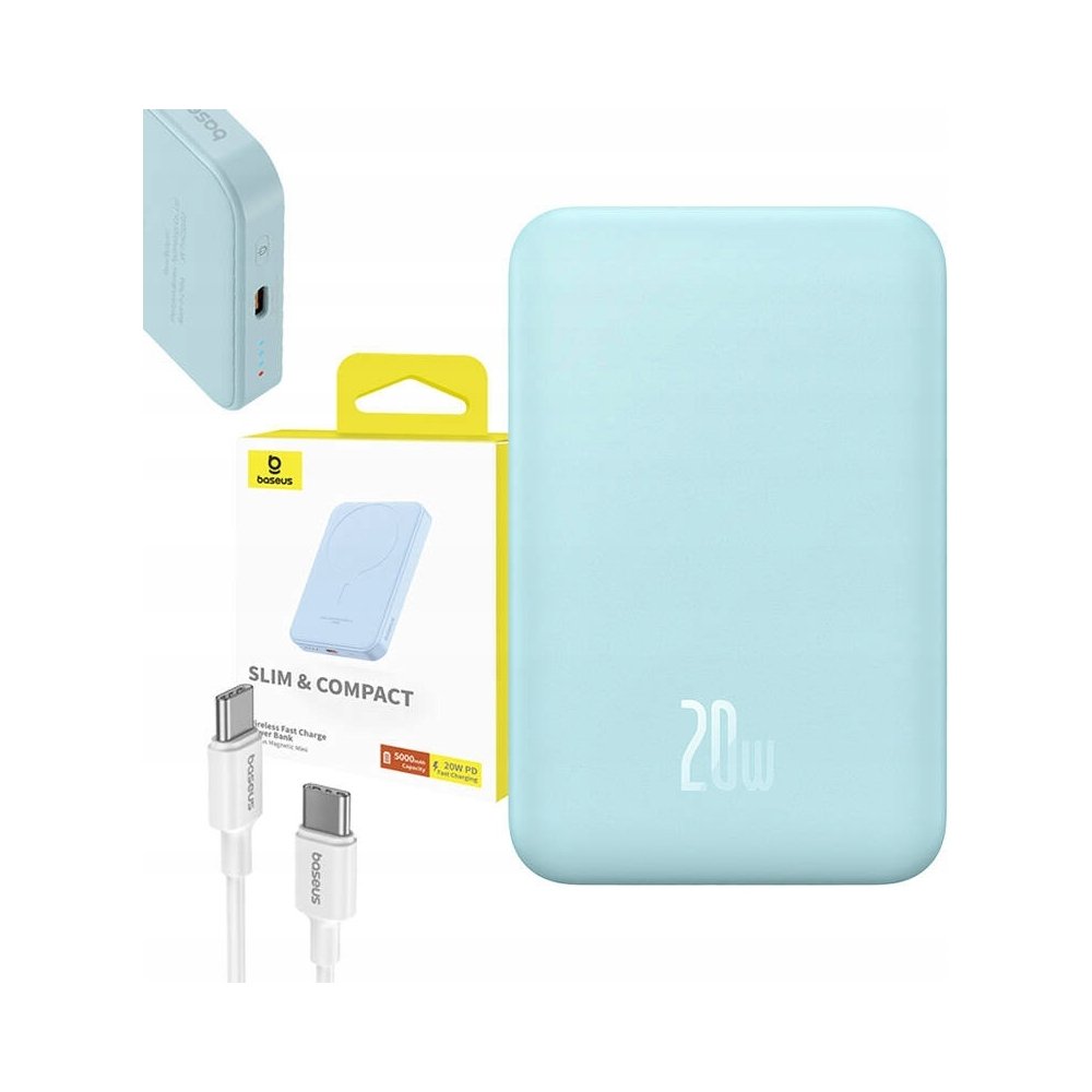 Mini powerbank 5000mAh 20W + kabel USB-C 20V / 3A niebieski