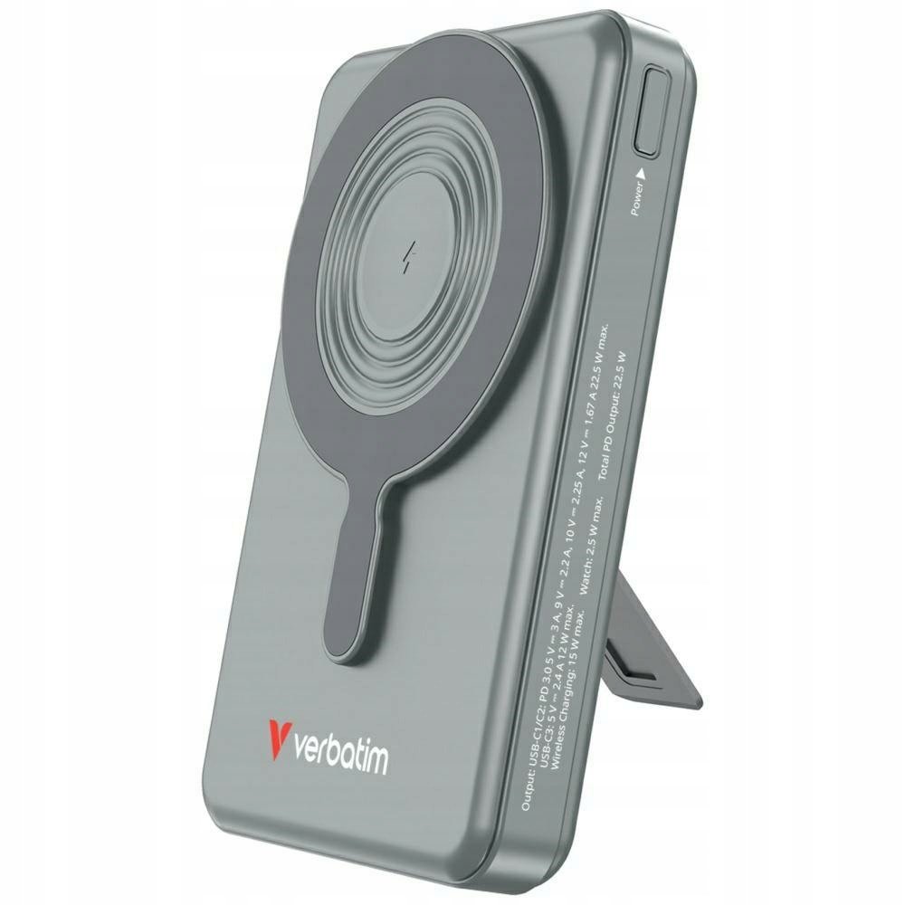 Powerbank Verbatim Charge n Go 10000mAh z podstawką Magnetic Wireless wyświ