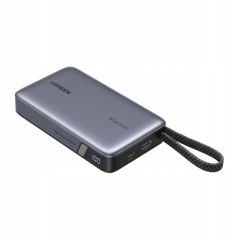 UGREEN PB550 Szybki Powerbank 20000mAh 67W USB+USB-C Wbudowany Kabel Szary