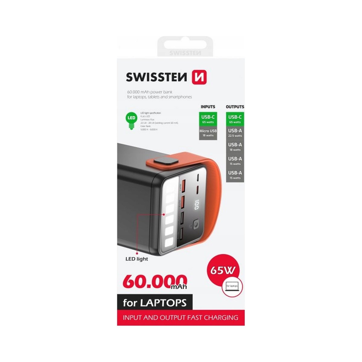Powerbank SWISSTEN 60000 mAh do laptopa smartfona