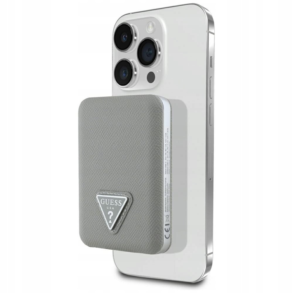 Powerbank indukcyjny Guess Grained Triangle 5000mAh 15W USB-C MagSafe beżow