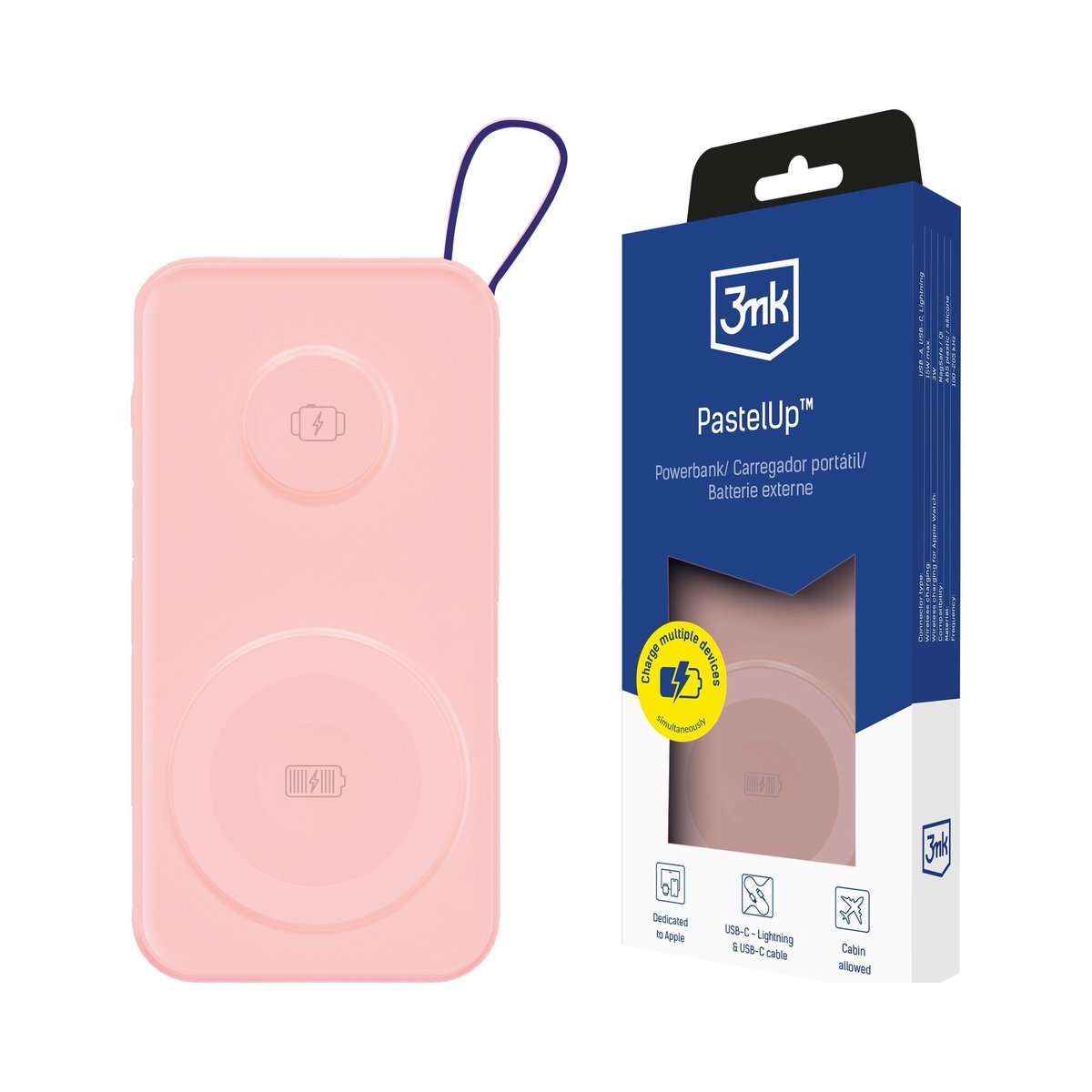 Powerbank 3mk PastelUp 10,000mAh 22.5W USB 1A1C - Pink